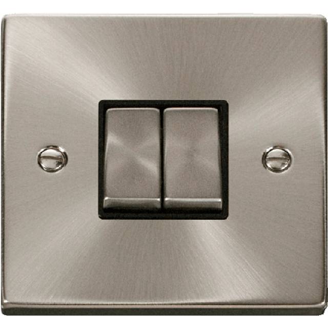 Click Deco 2 Gang 2 Way Ingot 10AX Switch Satin Chrome Black Inserts