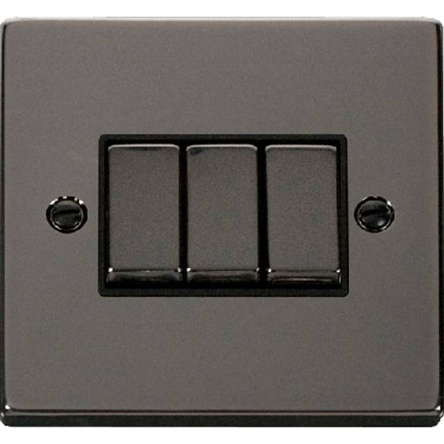 Click Deco 3 Gang 2 Way Ingot 10AX Switch Black Nickel Black Inserts