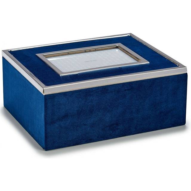 Dark Blue Velvet Rectangular Jewellery Box With Personalised Photo Frame Cover
