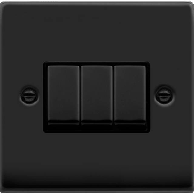 Click Deco 3 Gang 2 Way Ingot 10AX Switch Matt Black Black Inserts
