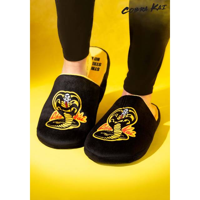 Cobra Kai Adult Slip On Slippers | Cobra Kai Accessories - Black&#47;Red&#47;Yellow (L/XL)
