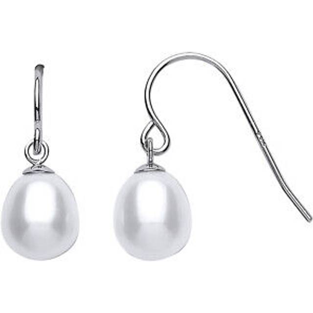 Jewelco London Ladies Sterling Silver Freshwater Cultured Pearl Tears of Joy Drop Earrings 9mm - GVE455