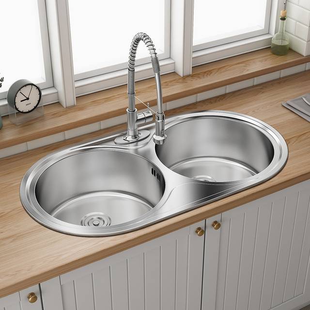 Kitchen Sink Double Circular Basin - Silver