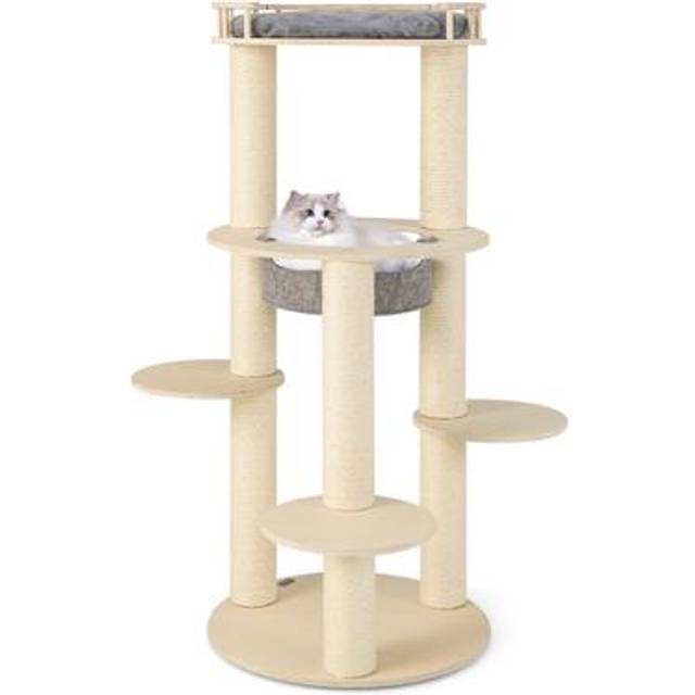 150CM Wooden Multi-Level Cat Tree with Top Perch and Hammock-Grey
