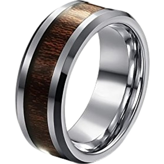 Unique Mens Tungsten Carbide 8mm Wood Inlay Ring TUR-41-64 - Silver