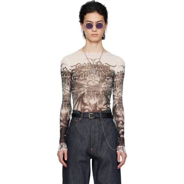 Jean Paul Gaultier Black & White 'The Diablo' Long Sleeve T-Shirt - 0100 White/Black - XS