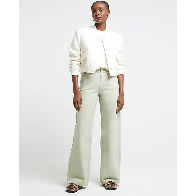 River Island – Mellangröna jeans med vida ben-Grön/a
