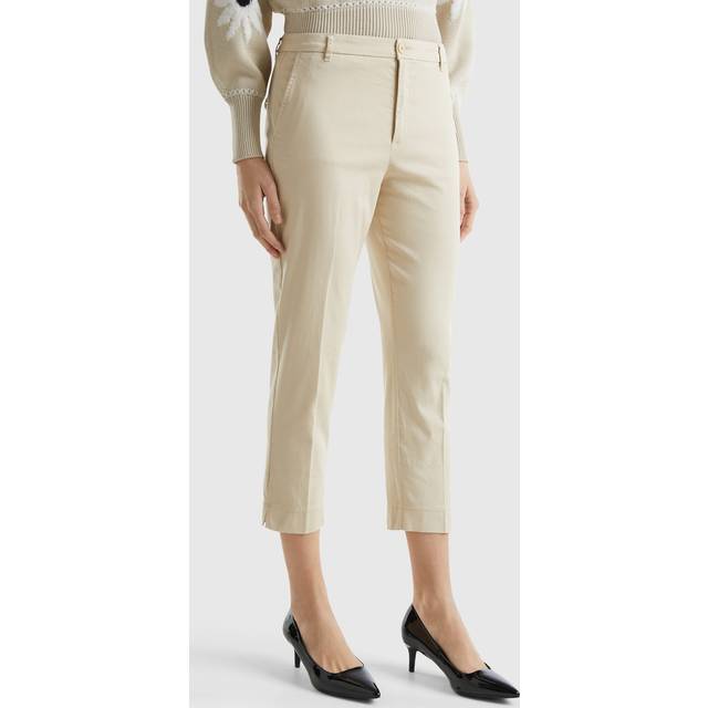 Benetton, Cropped Chinos In Stretch Cotton, size , Beige, Women
