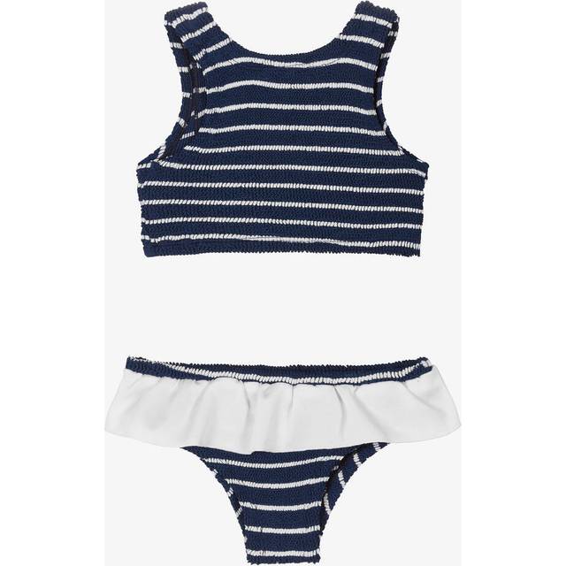 Hunza G Vy/white Olive Stripe-print Crinkled Bikini 1-6 Years - NAVY/WHITE