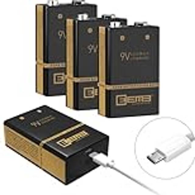 USB Rechargeable 9V Batteries - 5850mWh Long Lasting Batteries for Keyboard Microphone Smoke Alarm/Detector Guitar
