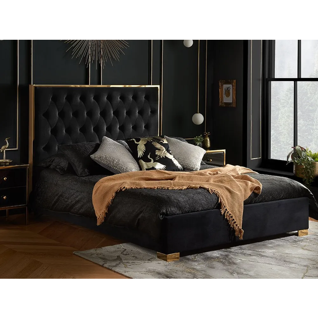 Black Double Bed Frame Chelsea Upholstered Headboard 135cm 4FT6 Fabric