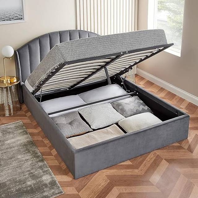 Home Treats Curved Ottoman Bed With Mattress Single Small Double Storage Bed - One Size