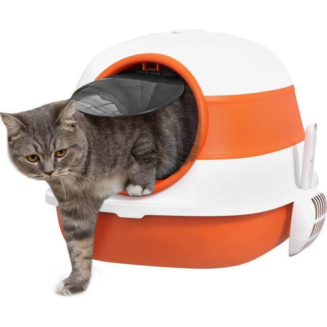 PawHut Foldable Cat Litter Tray Hooded Cat Litter Box w/ High Side - Orange | TJ Hughes