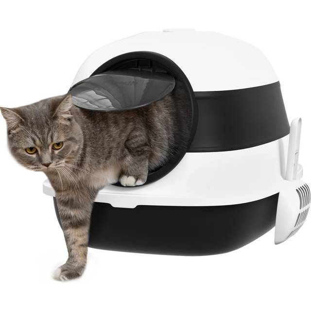PawHut Foldable Cat Litter Tray Hooded Cat Litter Box w/ High Side, Black