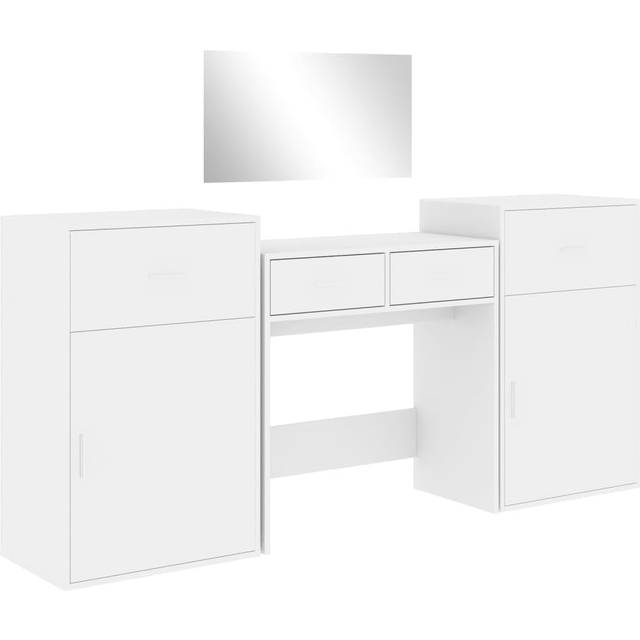 vidaXL Dressing Table Set 4 Piece Makeup Cosmetic Table White Engineered Wood