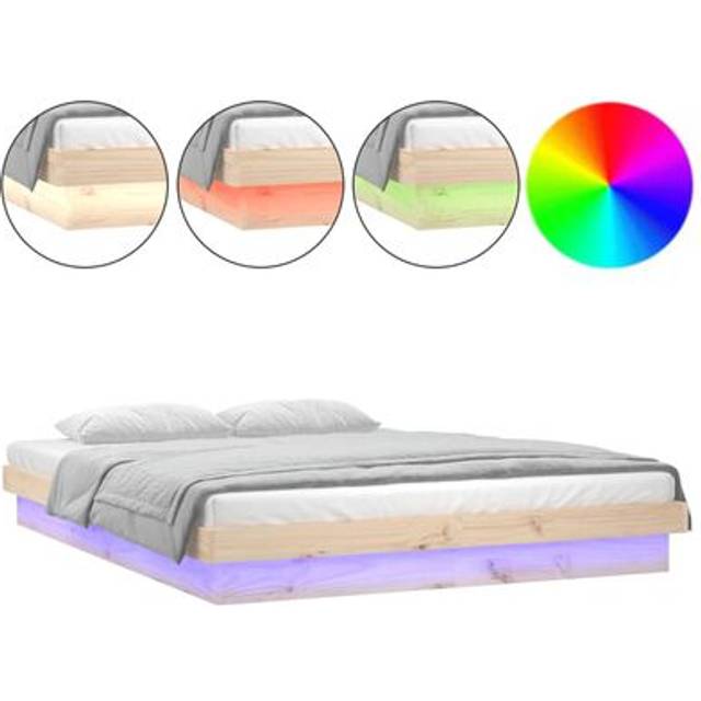 vidaXL LED Bed Frame without Mattress Small Double Solid Wood - Brown