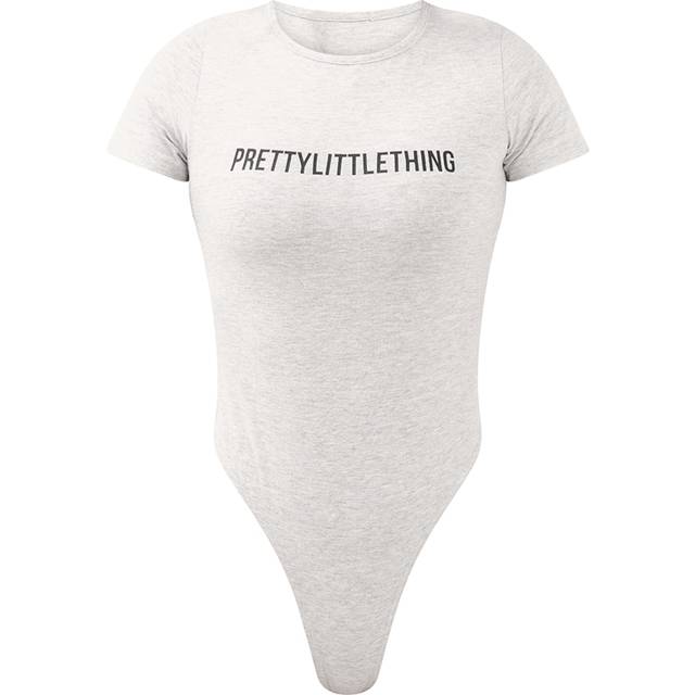 PRETTYLITTLETHING Ash Grey Logo Short Sleeved Bodysuit, Ash Grey - XL