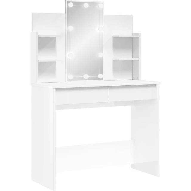 vidaXL Makeup Vanity Desk with LED Lights High Gloss White Toiletbord 40x96cm