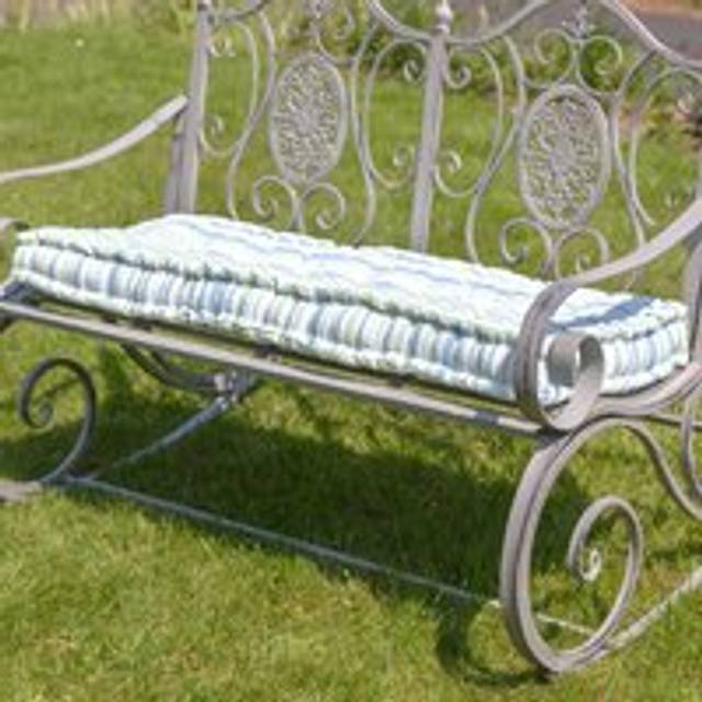 Vintage Style Blue Striped Indoor Outdoor Furniture Garden Bench Cushion (L)105cm x (W)42cm - Large