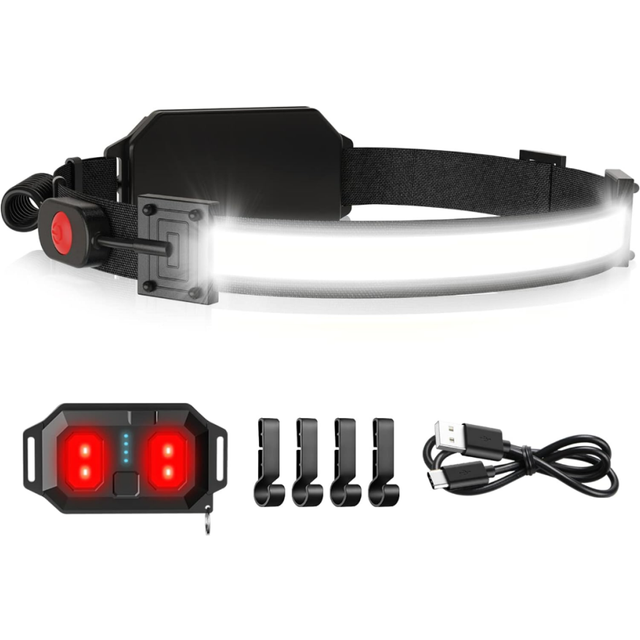 Chronus LED Headlamp USB Rechargeable 1000Lumen 230 Wide-Beam LED Headlight with Red Taillight, Super Bright Headband Light, Waterproof