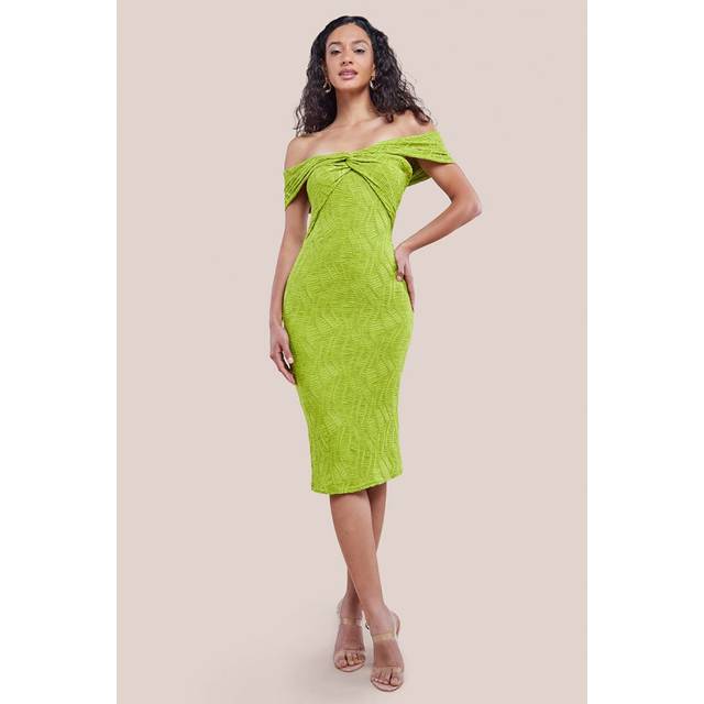 Goddiva Front Knot Twist Midi Dress - Lime Green - 16