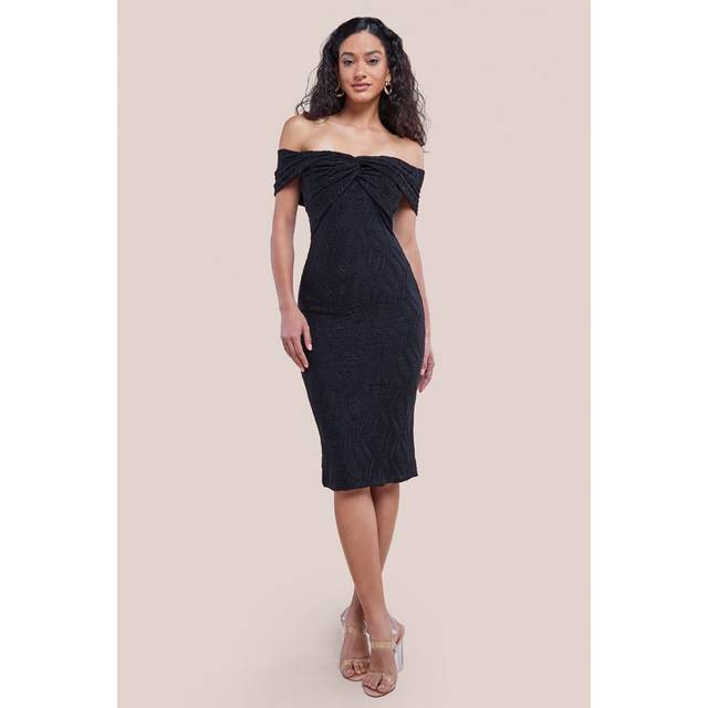 Front Knot Twist Midi Dress - Black by Goddiva - 16