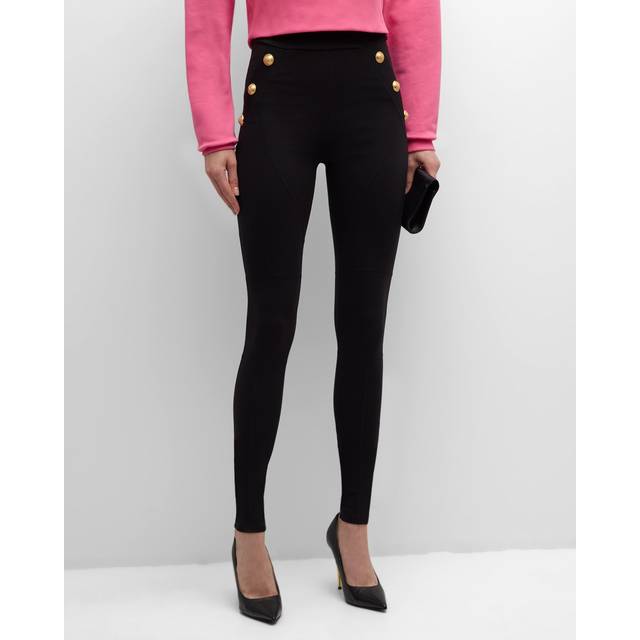 Balmain, Byxor, Dam, L, Bomull, Jersey leggings med 6 knappar - black (L)