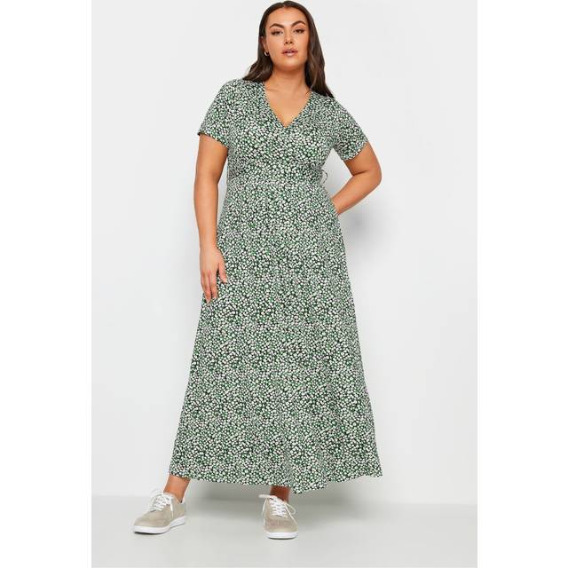 Yours Curve Green Floral Maxi Wrap Dress, Women's Curve & Plus Size, Yours - 30-32