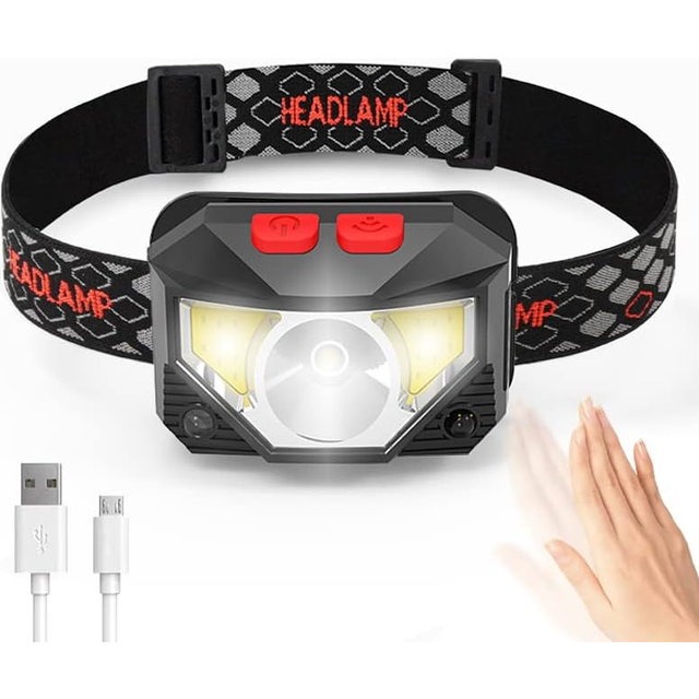Chronus Rechargeable Headlamp Flashlight,800 lumen super bright LED headlight with red and white light and motion sensors,IPX4 Waterproof(Black)