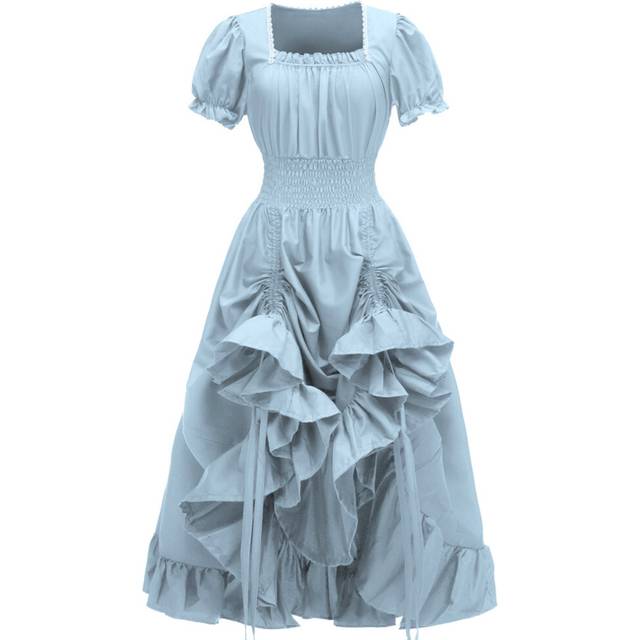 (Blue, S) Medieval Gown Womens Square Collar Irish Retro Pastoral Cosplay Costume Cosplay