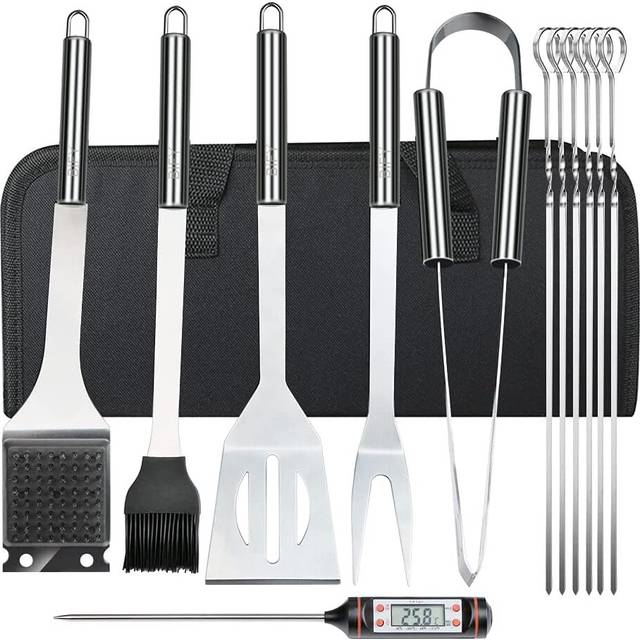 13pcs BBQ Utensils Case + BBQ Thermometer Stainless Steel Grill Utensils Set