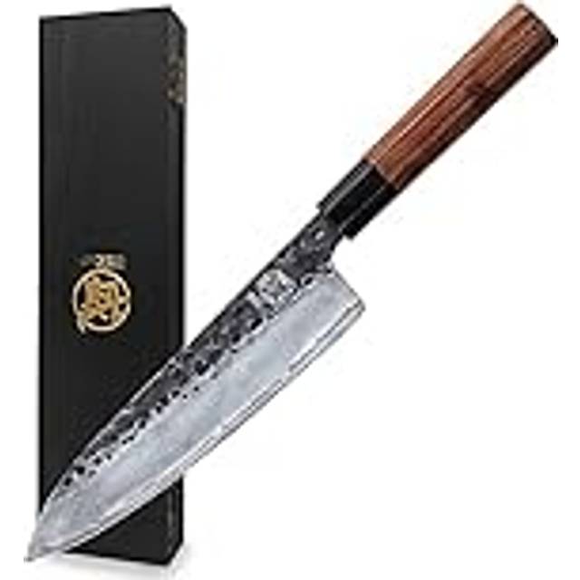 MITSUMOTO SAKARI Professional Hand Forged Kitchen Chef Knife, 8 inch Japanese Kitchen Gyuto Knife, 3 Layers High Carbon Kitchen Knife (Rosewood Handle