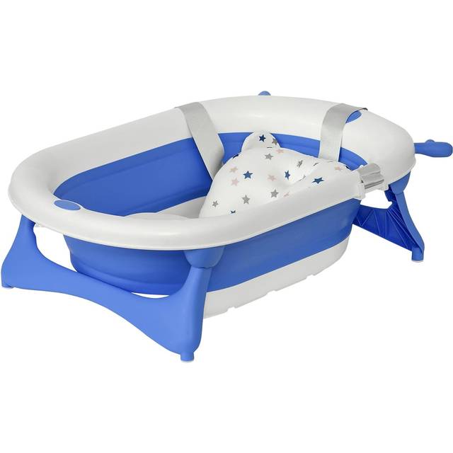 HOMCOM Baby Bath Tub Collapsible with Cushion - Blue | TJ Hughes