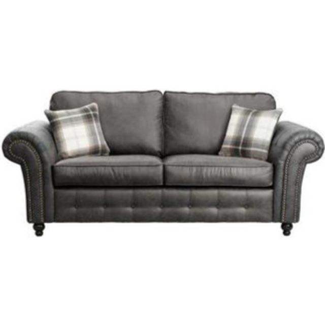 Oakland Suede Leather 3 Seater Sofa - Black - One Size