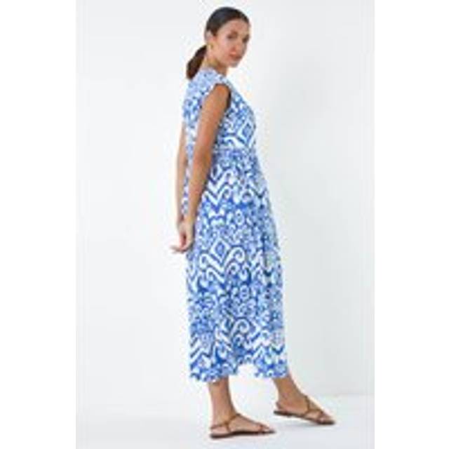 Aztec Print Midi Smock Dress - Royal Blue - 20