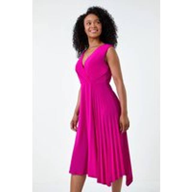 Roman Petite Womens Pleat Detail Stretch Wrap Dress - Pink - Size 14 UK