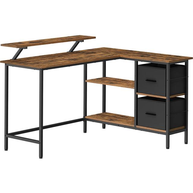 L-Shaped Desk with 2 Drawers, Rustic Brown / 105D x 135W cm