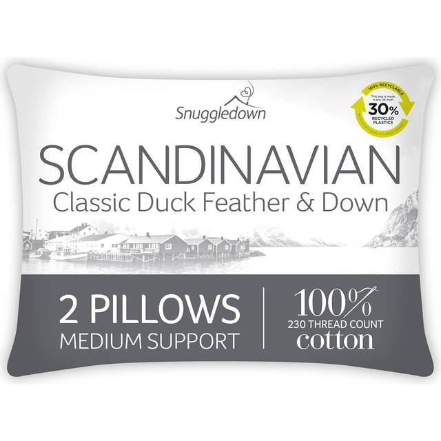 Scandinavian Duck Feather & Down Pillow Medium Support Back Sleeper Pillow (Set of 2) - White