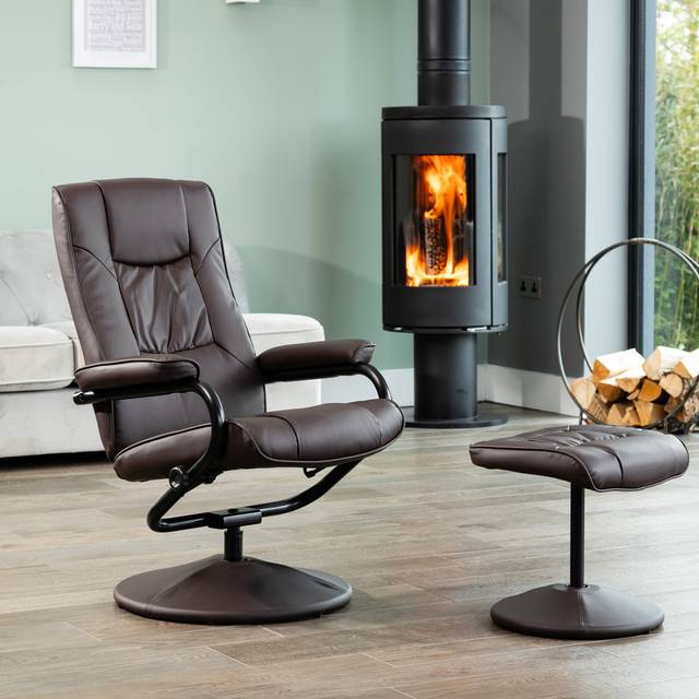 Artemis Home Gibson Brown Swivel Recliner Chair with Footstool - 97.5 x 68 x 77.5cm