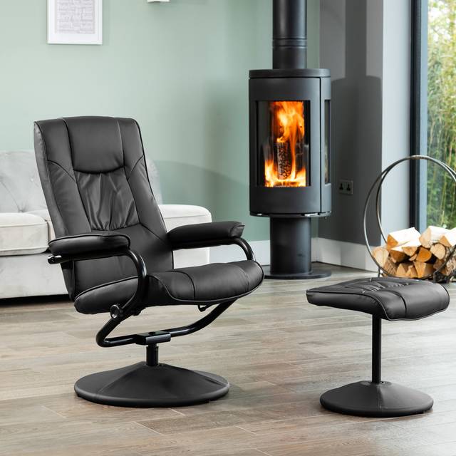 Artemis Home Gibson Black Swivel Recliner Chair with Footstool - 97.5 x 68 x 77.5cm