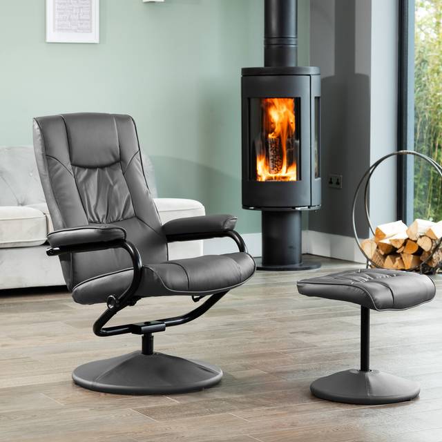 Artemis Home Gibson Grey Swivel Recliner Chair with Footstool - 97.5 x 68 x 77.5cm