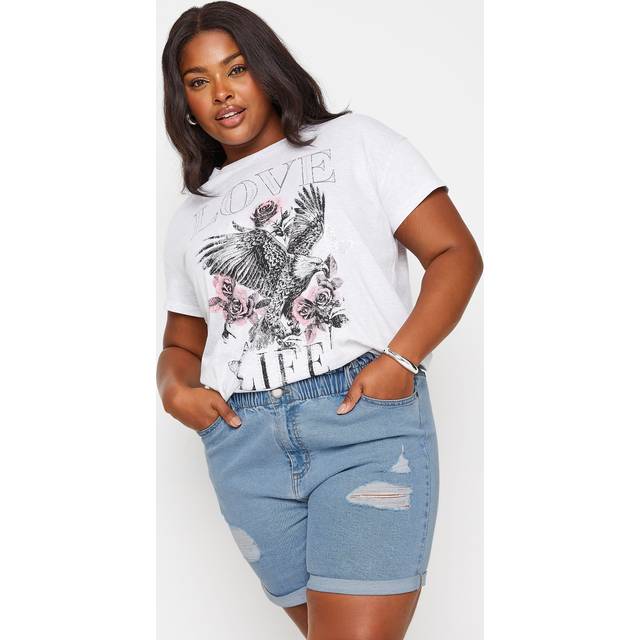 Yours Curve Light Blue Elasticated Stretch Ripped Denim Shorts, Women's Curve & Plus Size, Yours - 26