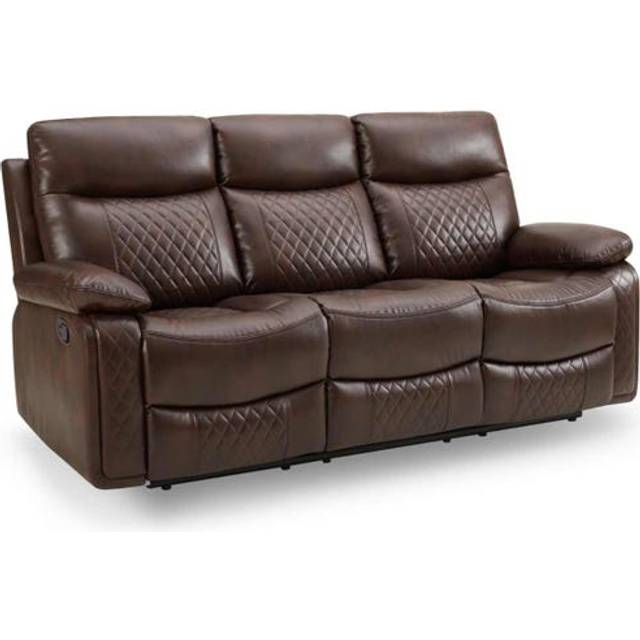 Home Detail Carson 3 Seater Manual Recliner, Brown Faux Leather - One Size