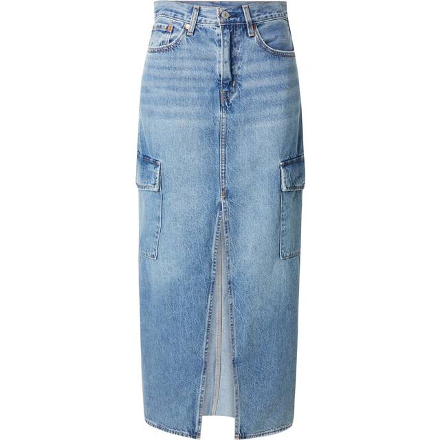 Levi's – Mellanblå ankellång jeanskjol i cargostil med rak passform