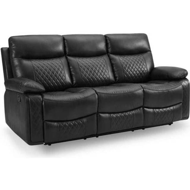 Home Detail Carson 3 Seater Manual Recliner, Black Faux Leather - One Size