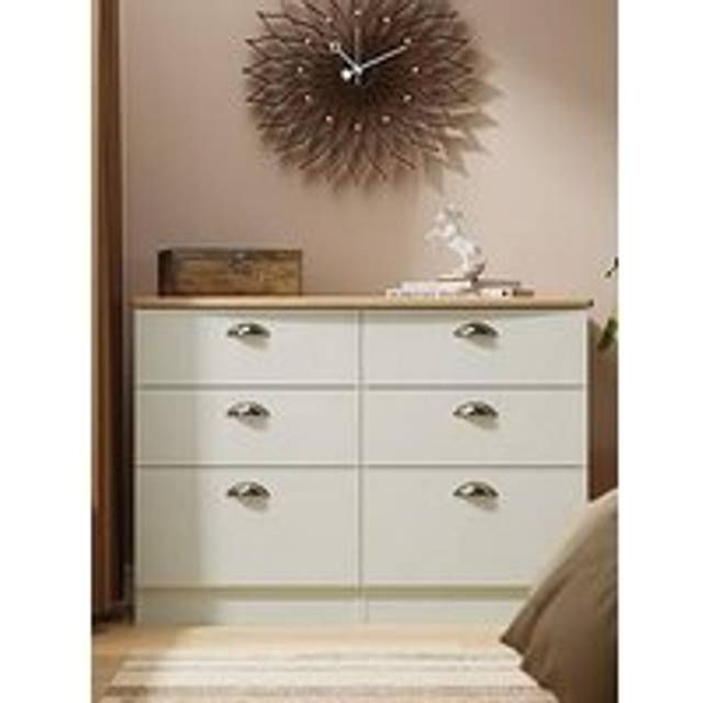 Welcome Furniture Ready Assembled Nashville 3 Drawer Bedside Cabinet In White Matt & Vintage Oak, White