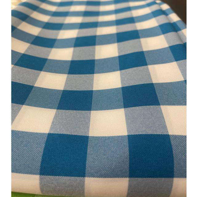 "1"" Checkered Gingham PolyPoplin Fabric by The Yard (Turquoise and White)"