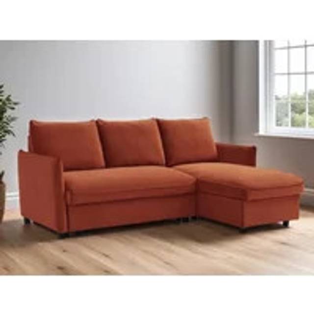 Kyoto Blaire Burnt Orange Velvet Corner Sofa Bed