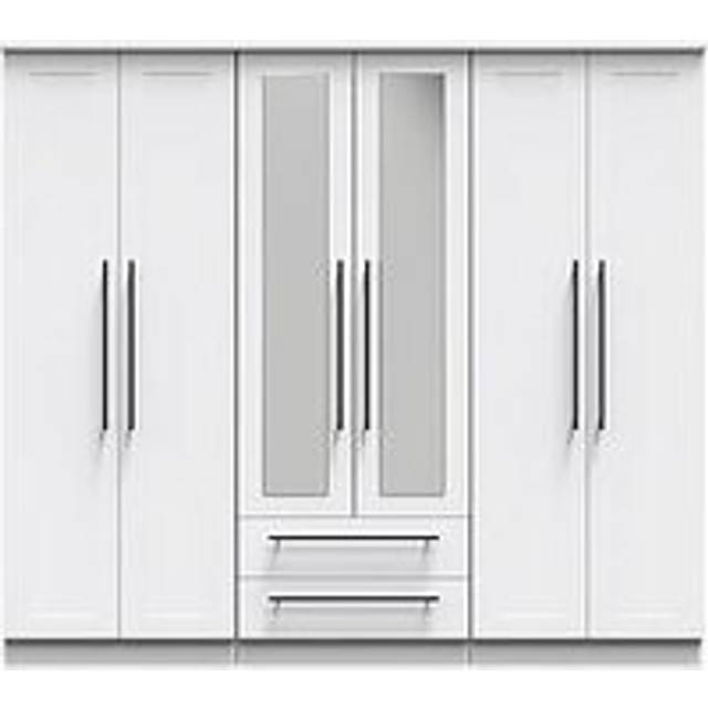 Swift Boston Part Assembled Tall 6 Door, 2 Drawer Mirrored Wardrobe - White