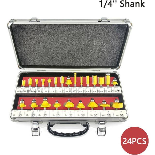 24Pcs 6.35mm Router Bit Set Wood Milling Cutter Wood Cutters Bearings Wooden for Trimming Straight Cutting Woodworking Tools